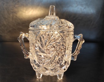 Caja de baratijas de cristal vintage - Azucarero o tarro de dulces de cristal - Caja de baratijas o joyero de cristal