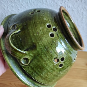 Vintage ceramic colander - Antique clay glazed colander mid-century - vintage kitchen decor , farmhouse or photo props  - Vintage strainer