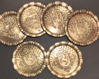Set di 6 sottobicchieri vintage in ottone con motivo a cavallo in rilievo / Sottobicchieri in ottone per collezione, apparecchiatura della tavola, cucina, bar, decorazione di ristoranti
