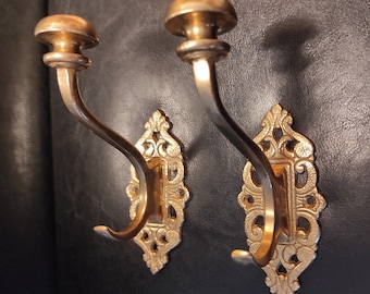 Vintage Pair of Brass Flower Wall Hooks New Old Stock 