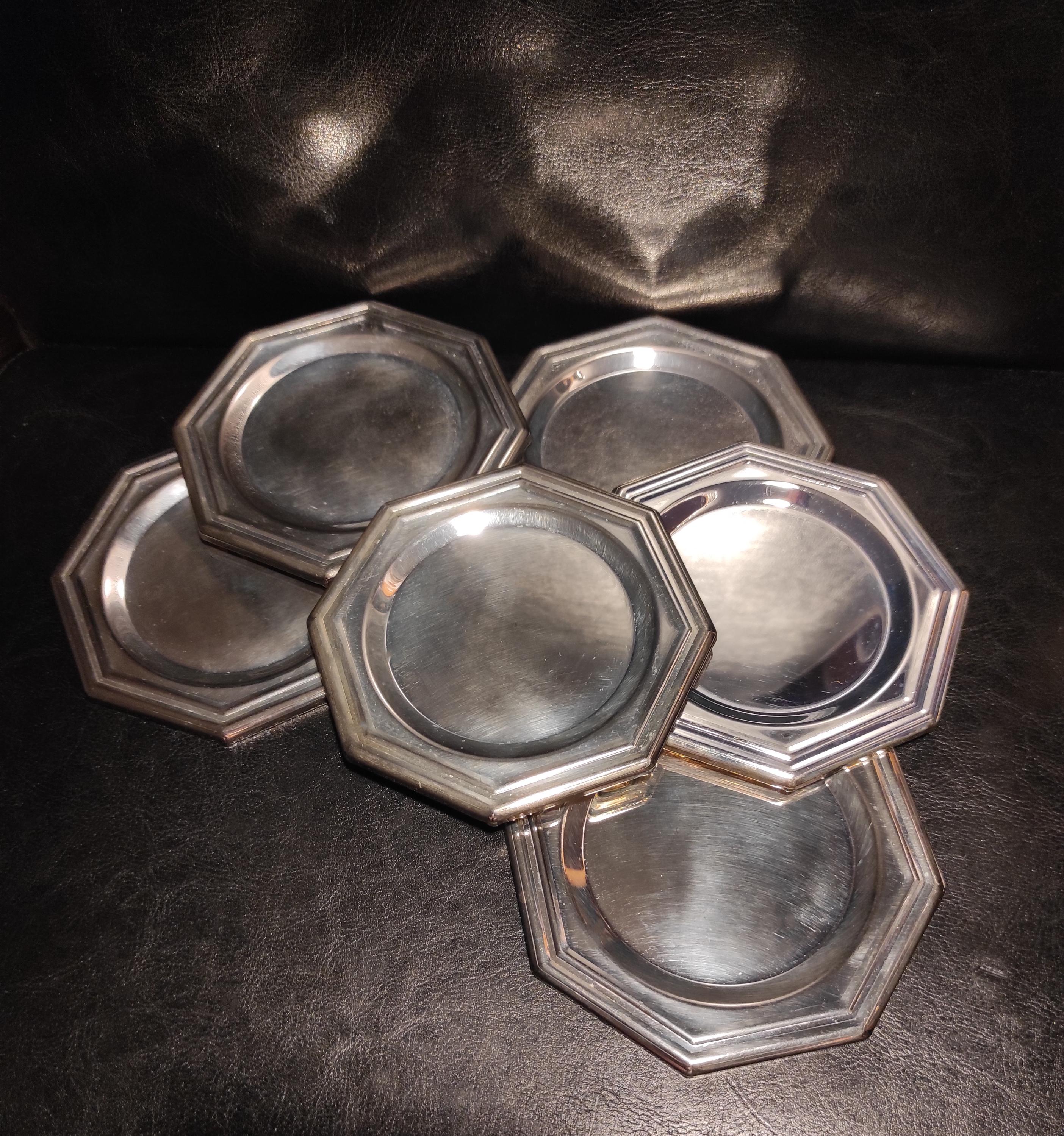 ヴィンテージシルバーメッキスチールコースター6枚セット