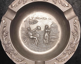 Large Vintage German Pewter Ornate Ashtray Mid Century/Cigarette Heavy 302g Ashtray for Vintage Home Decor, Bar, Restaurant, for Gift