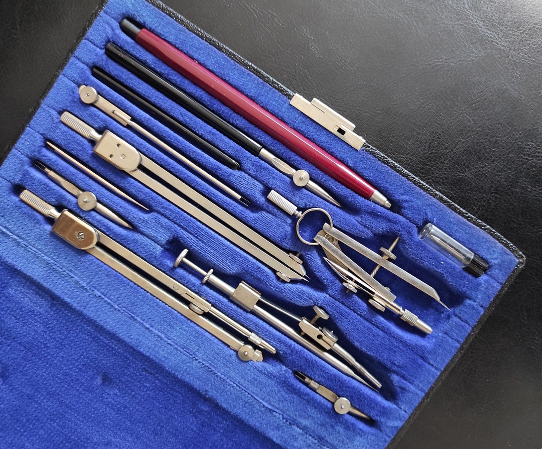 Vintage German Set of Draftsman's Tools.antique Set of Compasses for