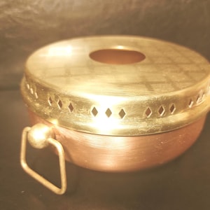 Vintage Brass and Copper Tea Warmer / Serving Brass Teapot Warmer, Coffee Pot Warmer / Old kettle warmer or hot food warmer - incense burner