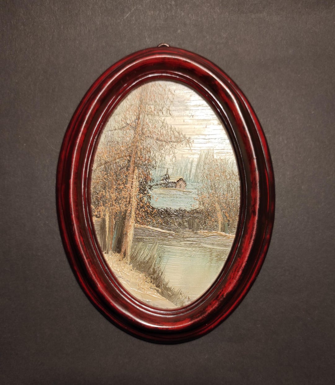 Original Frame Vintage Oval Frame With Original Oil Painting/60's Brown Oval Photo ...