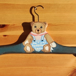 Vintage clothes hanger - old wooden hanger with children&#39;s decor of bears - Antique handmade wooden hanger