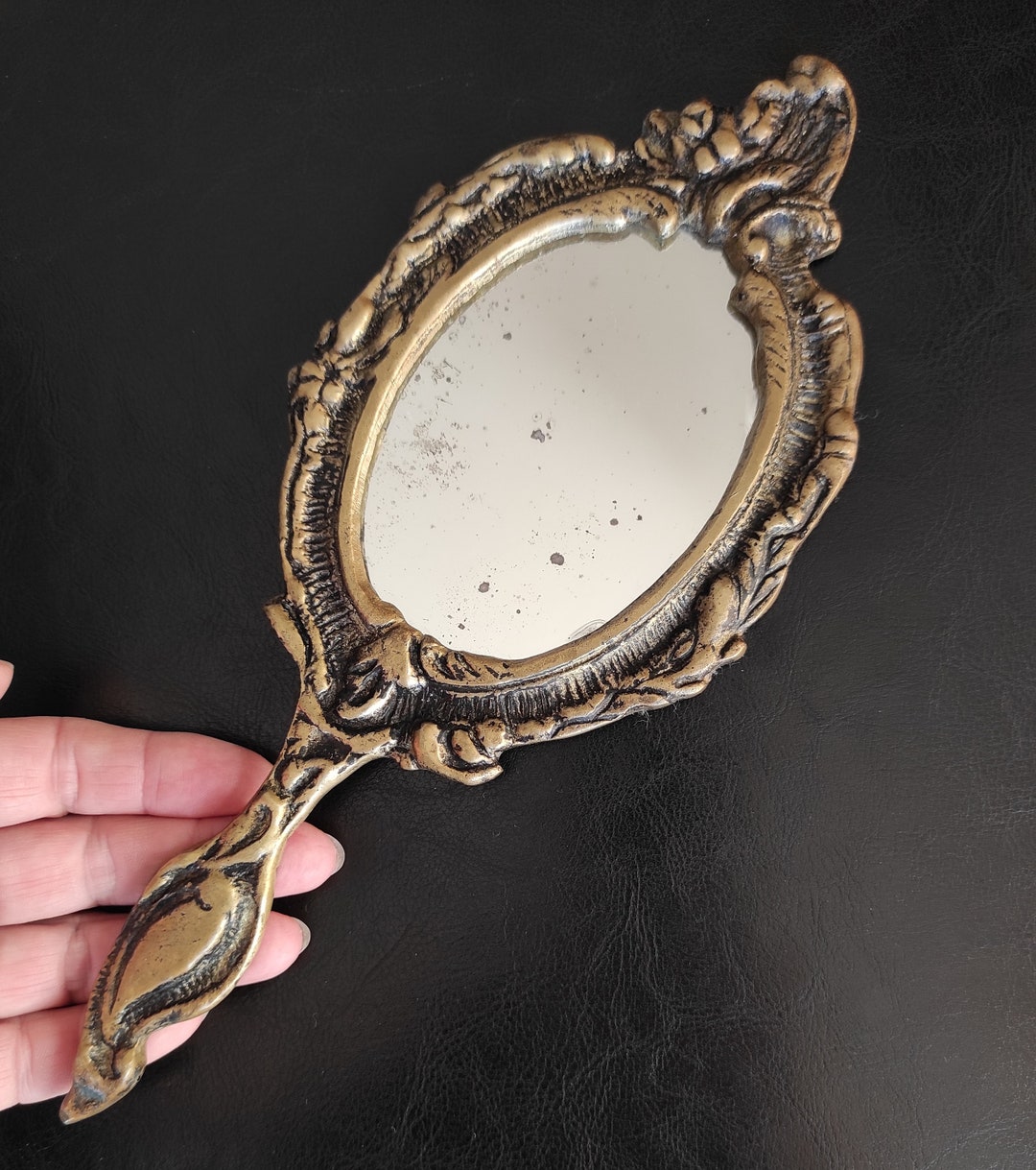 Vintage Brass Vanity Mirror Decorative Brass Large Hand Etsy
