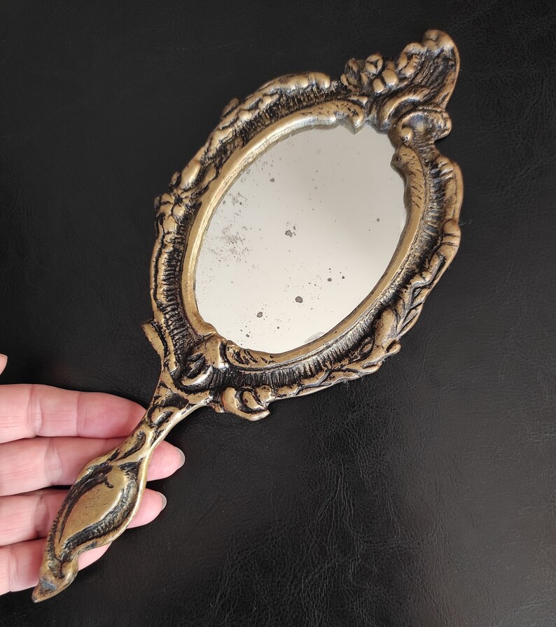 Vintage Brass Vanity Mirror Decorative Brass Large Hand Etsy