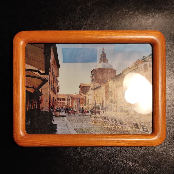 Vintage Italian Wooden Photo Frame Brown - Old Tabletop Wooden Frame with Glass