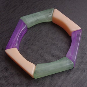 Vintage plastic stretcharmband - Lucite veelkleurige geometrische armband