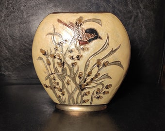 ヴィンテージ花瓶/花瓶真鍮とエナメル製 70 年代/80 年代家の装飾