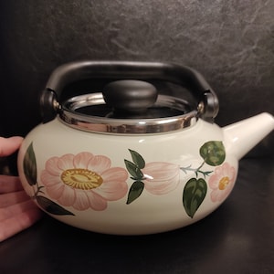 Villeroy&Boch Design Wild rose/Vintage enamel steel teapot, kettle Asta - Old durable enameled kettle teapot West Germany 80s