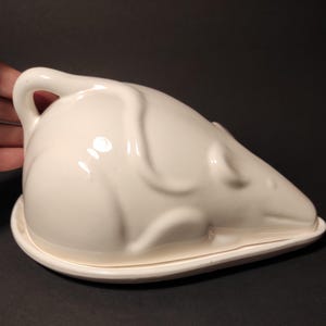 Vintage Cheese Storage Bowl/Mid Century German Porcelain Mouse Cheese Board/White Cheese Board with Mouse Lid for Serving, Kitchen Decor
