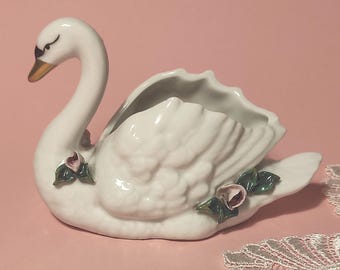 Small Decorative Bowl - Porcelain German Vintage Trinket Bowl - Figurine of a Swan / Small Vase - Swan