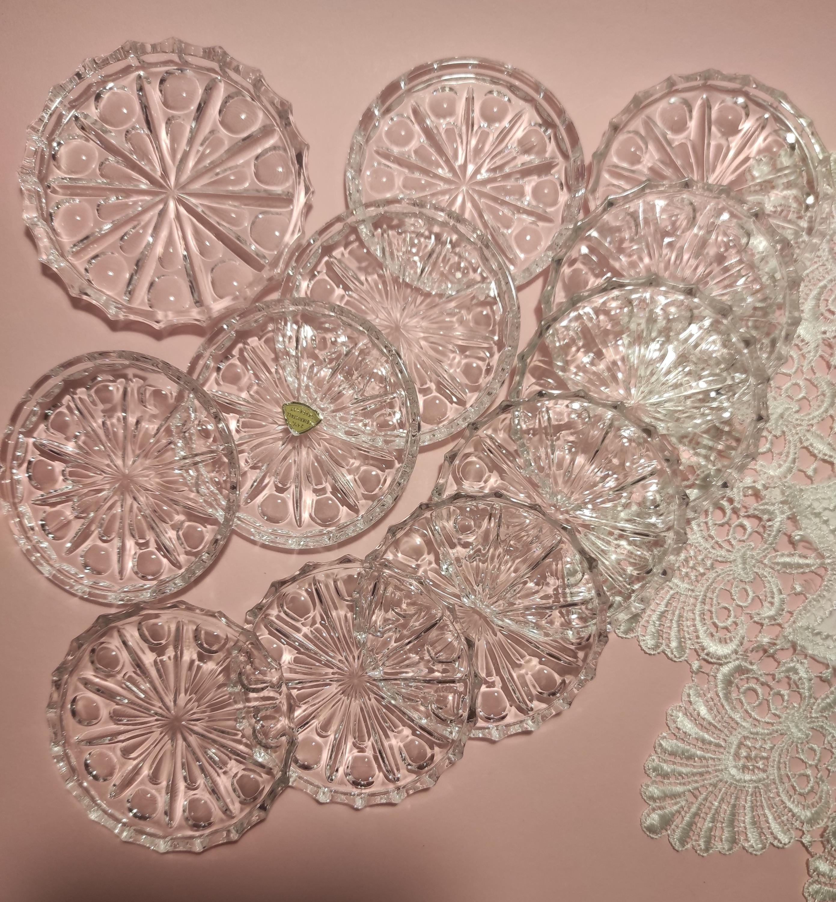 Set of 12 Vintage German Lead Crystal Coasters From the Mid-20th