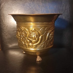 Large antique brass pot - bronze or brass pots for plants. Vintage flower pot - decorative flower pot made in England by Elpec manufactory.