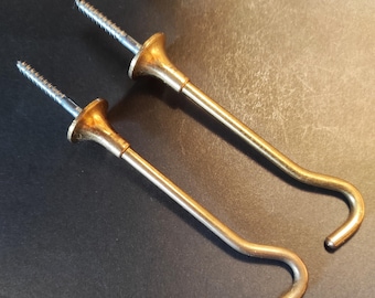 Set Two Vintage Brass Curtain Hooks - Drapery tie back - Pair of Brass Curtain Hooks - curtain tie backs