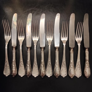 Antique Silver Plated Forks and Knives Set/6 Forks and 6 Knives for Serving - Silver Plated Cutlery from middle of the last century