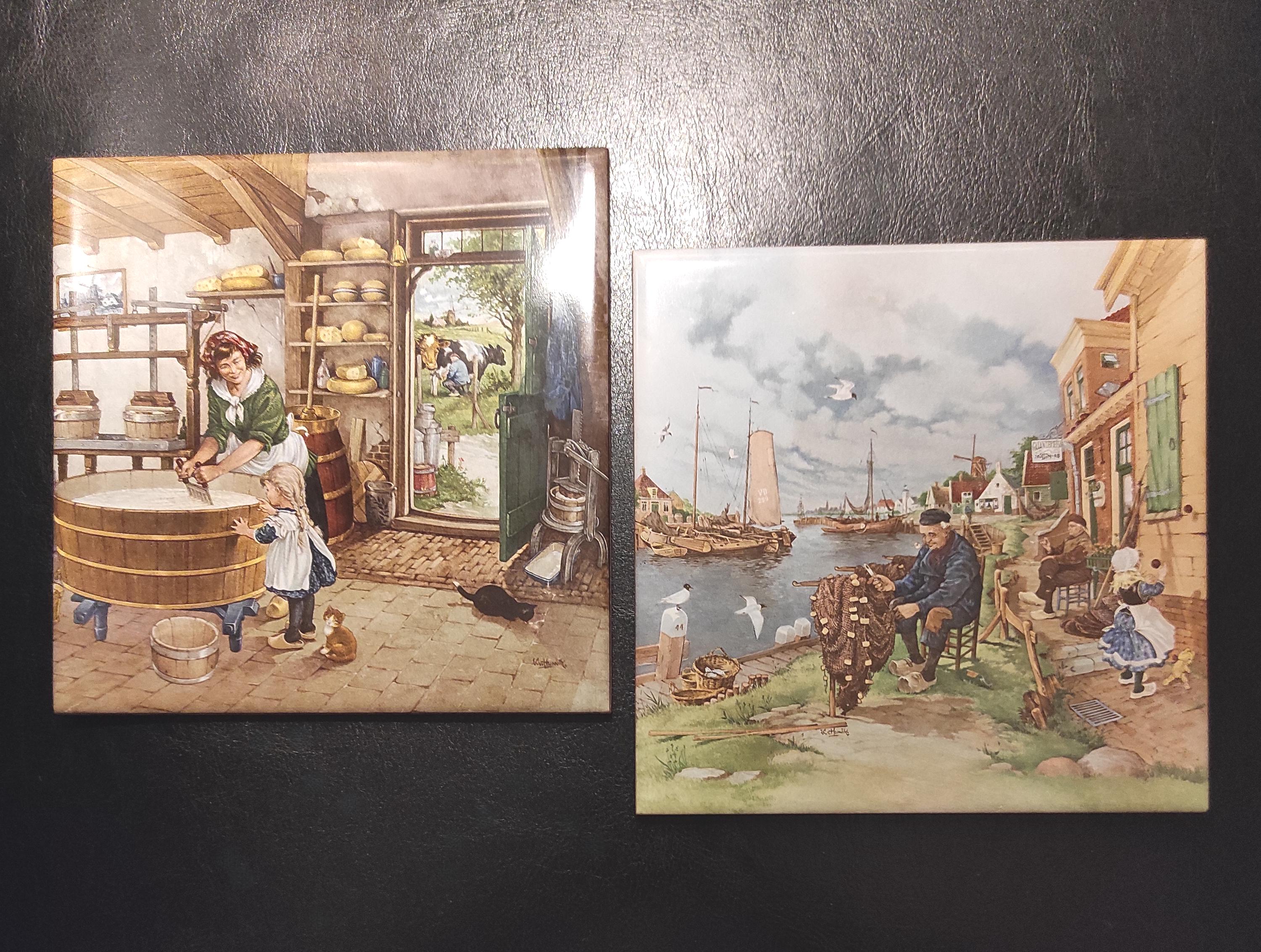 装飾タイル2枚セット オランダ製 絵画の複製入りセラミックタイル