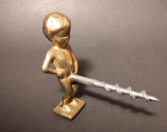 Kurkentrekker Vintage massief messing kurkentrekker / oud bronzen flessenopener voor collectie, display, cadeau, baraccessoires