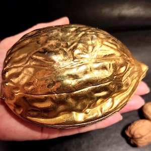 Vintage Vergoldeter Messing Großer Walnuss Nussknacker / Antiker Großer Goldnussknacker / Mid Century Deutscher Nussknacker