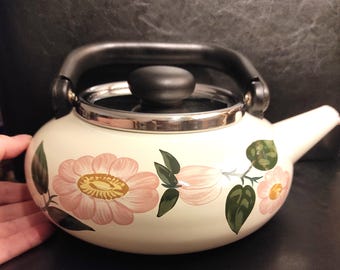 Villeroy&Boch Design Wild Rose / Vintage geëmailleerde stalen theepot, waterkoker Asta - Oude duurzame geëmailleerde waterkokertheepot jaren 80 West-Duitsland
