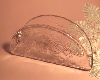 Vintage Deutscher Glas Blumen Serviettenhalter / Geschenk für Schreibtisch Dekor oder Esstisch Einstellung / Serviettenhalter oder Papier, Umschlag oder Briefhalter