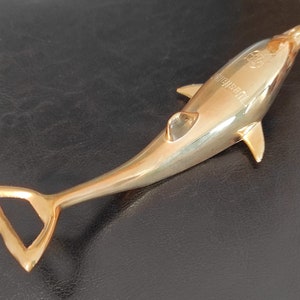 Vintage Gold Plated Dolphin Bottle Opener with Advertising Marking - German Bottle Opener for Collection, for Bar, for Gift