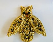 A huge hand made vintage seashell sailors valentine owl wall plaque - James Heppell 1982