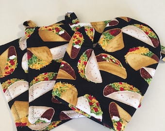 3 PIECE SET / Taco Lovers Oven Mitt & Potholder Gift Set / Machine washable