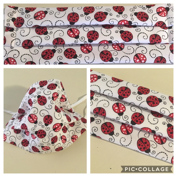 LADYBUG Face Mask / Washable Reusable / Available in 2 Styles - 3 Layers with Filter Pocket & 2 Layers Lightweight Version