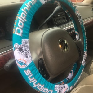 MIAMI DOLPHINS Steering Wheel Cover / Machine Washable / Dolphins Football