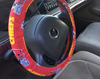KC CHIEFS Steering Wheel Cover / NFL Football Auto Accessories / Machine washable