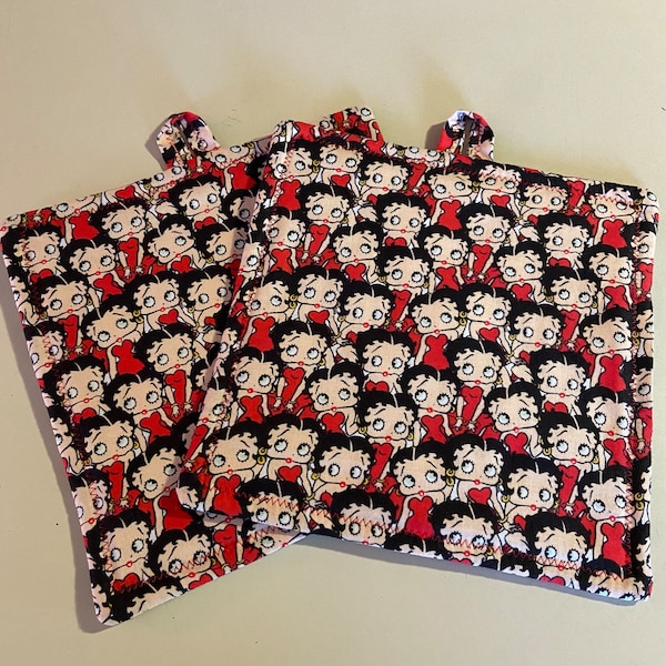 BETTY BOOP 2 PC Set Handmade Potholders / Cut Betty Boop Kitchen Gift Set / Machine washable