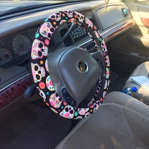 SUGAR SKULLS Steering Wheel Cover / Colorful Auto Accessories / Machine washable
