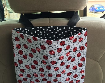 LADYBUG Car Trash Bag / Organizer / Storage / Fully lined, durable, adjustable strap, & machine washable