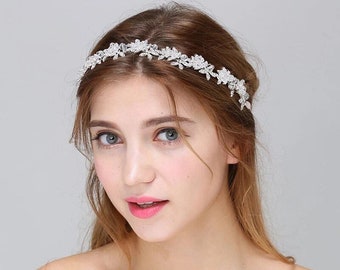 Bridal Wedding Bridesmaid Pearl Silver Leaf Flower Hair vine Hair Piece Hair accessories Tiara Headband Hair Pin Head Piece