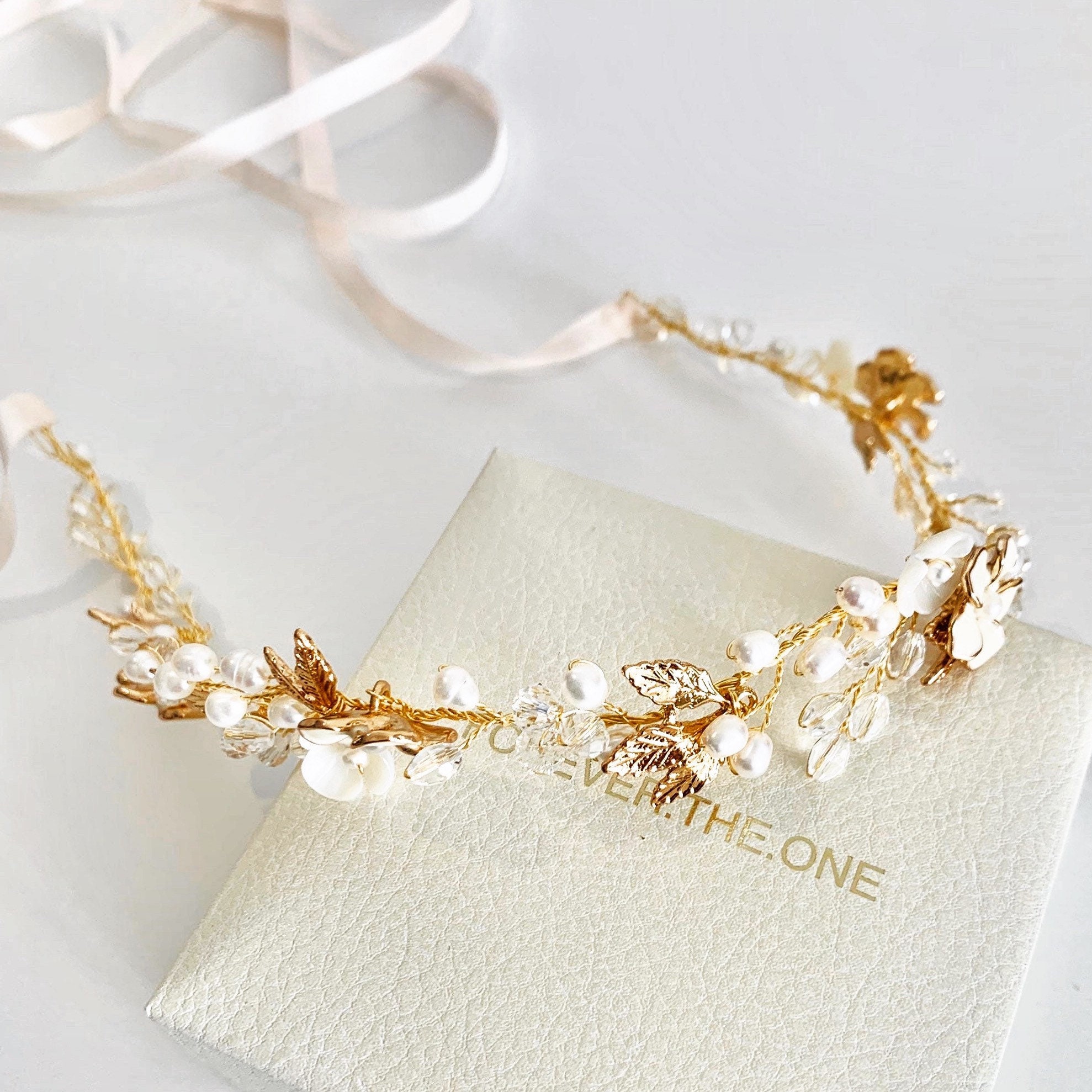 Bridal Wedding Baroque real freshwater Pearl Gold Leaf Flower Hair vine Hair Piece Hair accessories Tiara Headband bridal hair accessories