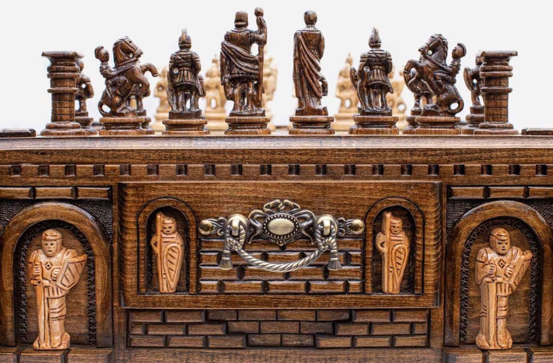 Go & Schach Holzbox Mit Schubladen - Brettspiel Set Für Strategiefans