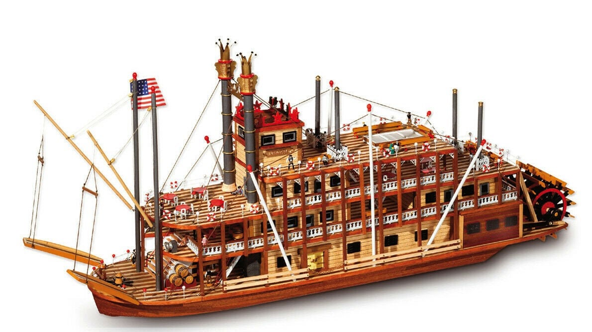 Ręcznie robiony drewniany parowiec Occre Mississippi Paddle Steamer w skali 180 z drewnianym modelem łodzi