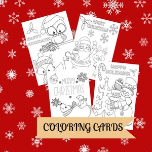 Tarjetas navideñas para colorear para niños/ Regalo para abuelos Actividad infantil/ 4 tarjetas imprimibles/ Tarjetas navideñas DIY para niños/ Oso muñeco de nieve de Papá Noel