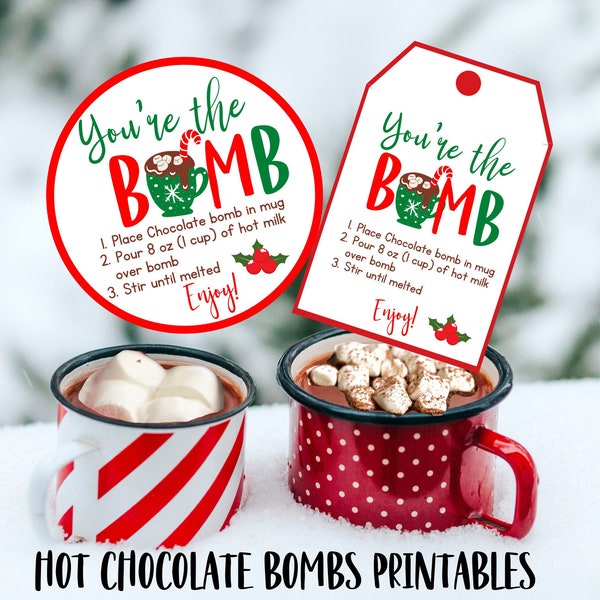 Hot Chocolate Bomb Tag|  Chocolate Bomb Printable DIY  | Printable - Digital File |  Teacher Appreciation Gift Idea
