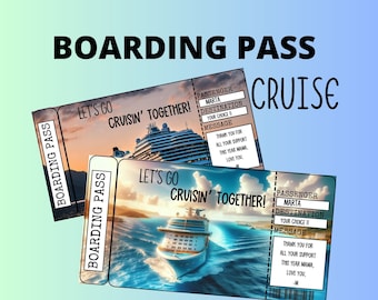 Cruise Printable Pretend Ticket Boarding Pass Template, Vacation, Trip, Surprise. Personalized. Ready to print. Fake Cruise Ticket