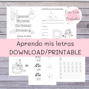 Aprendo mis letras con Sirenas, Princesas y Unicornios/ ABC Spanish Printable/ Coloring Pages/ Aprender Escribir Abecedario/ Digital