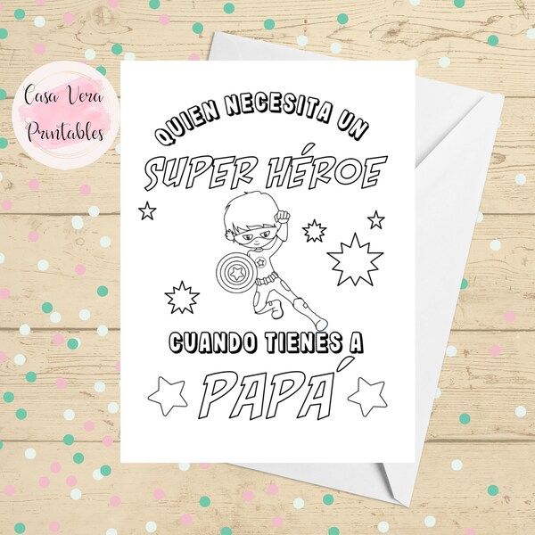 Instant Download Father's Day Card, Coloring Greeting Card, Feliz Dia del Padre para Colorear, Gift for Dad Spanish, Regalo Papa Imprimible