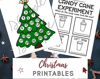Imprimables de Noël pour enfants / Activité pour enfants de Noël / Expérience de canne en bonbon / Noël imprimable bricolage / Compte à rebours de l'arbre de Noël /