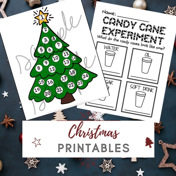 Kids Christmas Printables/ Christmas Kid's Activity/ Candy Cane experiment/ DIY Printable Xmas /Christmas Tree Countdown/