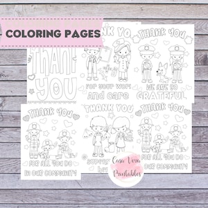 Thank You Coloring Pages/ Front Line, Nurse, Doctors, Police, Grocery/ Thanksgiving Activity Gratitude Kid&#39;s Activity/  8.5 x 11&quot; Printable