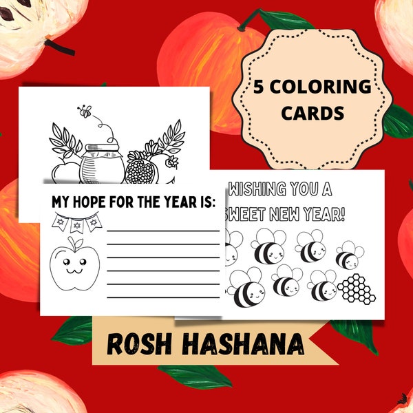 Rosh Hashana Cards/ Jewish New Year Cards  Kid's Activity/ Greeting Cards Set of 5/ Shana Tova Cards for Kids/Printable Shana Tova Cards