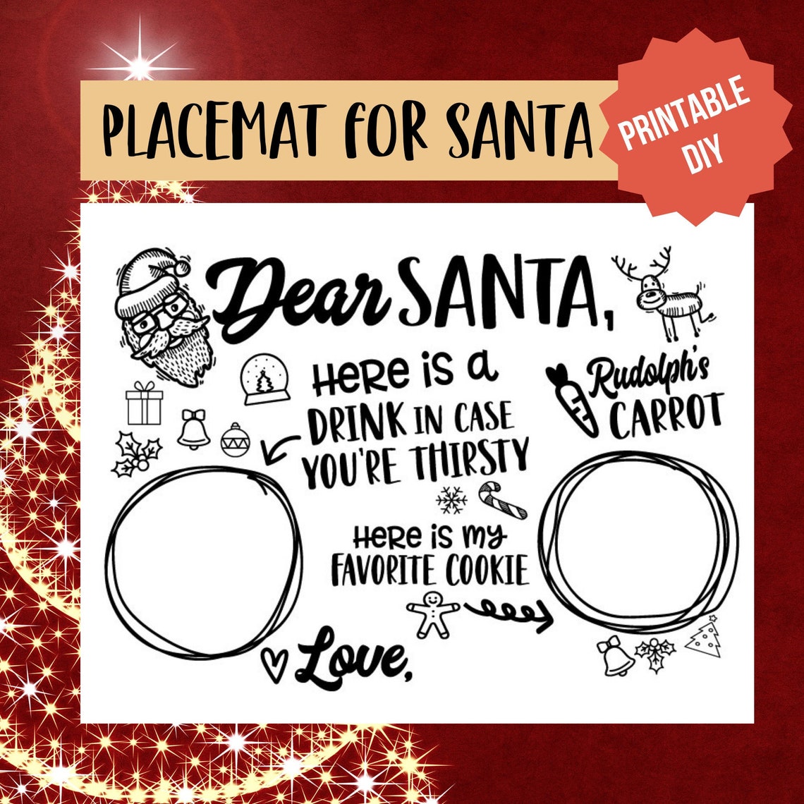 Kids Christmas Santa Placemat/ Christmas Kid's Activity/ 1 Printable
